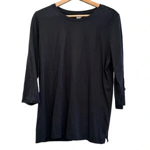 Land's End Black 3/4 Length Sleeve T-Shirt Sz L